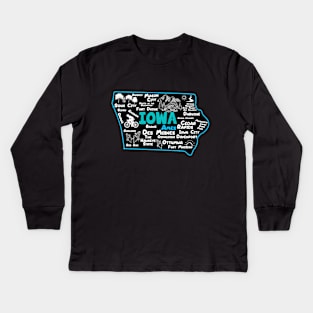 Ames Iowa map Des Moines Sioux City, Mason City, Boone, Davenport, Ottumwa, Fort Madison Kids Long Sleeve T-Shirt